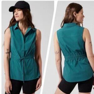 Athleta Levitate poplin tank teal green small NEW A4